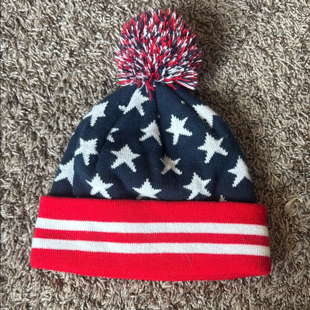 Kids Star Patterned Knit Beanie - Red, White, and Blue